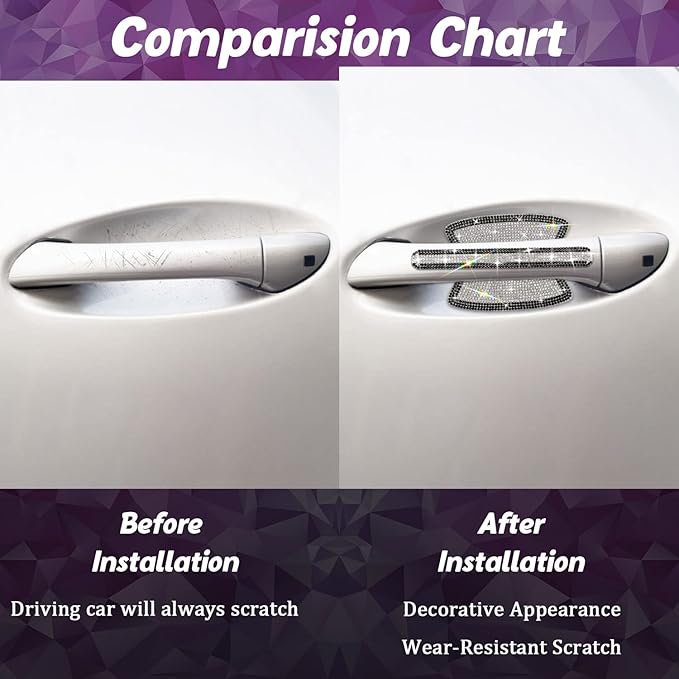 Gengki 10PCS Car Door Handle Bling Rhinestones Stickers Universal Auto Door Handle Scratch Cover Guard Protective Film Pad with Safety Reflective Strips