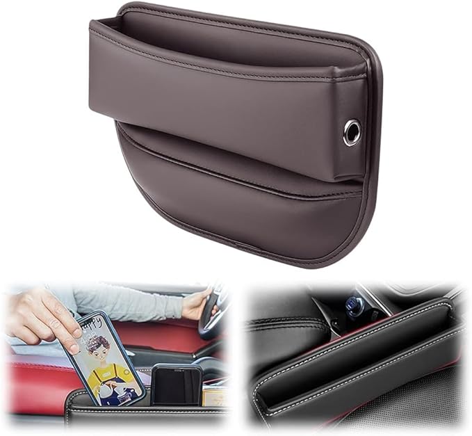 IIOHOII Car Seat Gap Filler Organizer - Universal Drop-Proof Storage Insert with Non-Slip Base, Premium PU Leather Car Seat Organizer for Phone, Purse, Keys (Brown)
