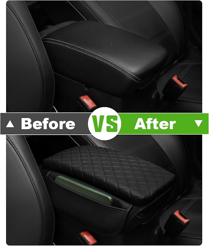 TBHOO for 2024 2025 Jeep Wrangler JL 2018-2023 Center Console Cover for Jeep Gladiator JT 2020-2025 Armrest Cover Jeep Accessories Arm Rest Pad Console Cushion Lid Black Leather with Pockets