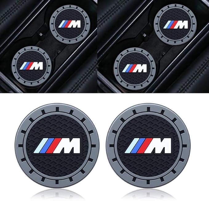 Silicone 2PCS Car Cup Mat Holder Coasters Compatible with BMW M M2 M4 M5 M6 M8 X1 X2 X3 X5 X6 M135i M240i Z4 328i X7, Non-Slip Car Coasters for Cup Holder Interior