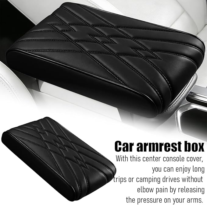 Car Center Console Cover, Memory Foam Leather Soft Breathable Armrest Seat Storage Box Protector Pad, Automotive Interior Middle Console Cushion Cover, Universal for Truck SUV Van (Black)