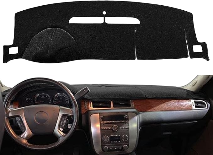 Dashboard Cover Dash Mat Carpet Fit for 2007-2014 Chevy Chevrolet Tahoe Suburban,2007-13 Chevy Avalanche Silverado 1500 2500 3500 LTZ /2007-13 GMC Sierra SLT Denali,2007-14 GMC Yukon XL (Black) Y24