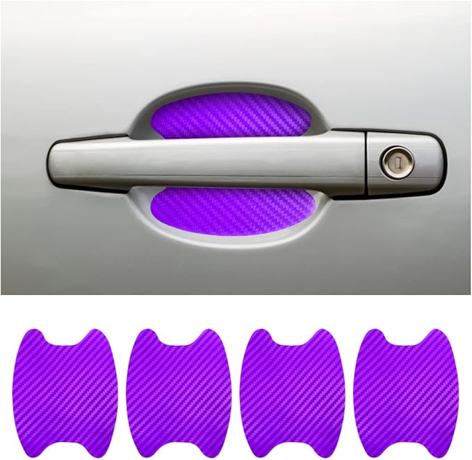 4PCS Carbon Fiber Door Handle Cup Stickers, Auto Scratch Protective Film, Non-Marking Bowl Protector, Paint Cover Guard Universal for Most Cars, SUV, Van (Purple)
