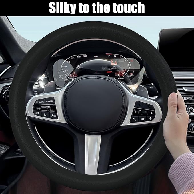 Car Steering Wheel Cover, Soft Odorless Silicone Steering Wheel Protector, Anti-Slip Auto Steering Wheel Cover Universal Fit 14 Inch, Vehicle Interior Accessories for Cars SUVs Trucks (Black)