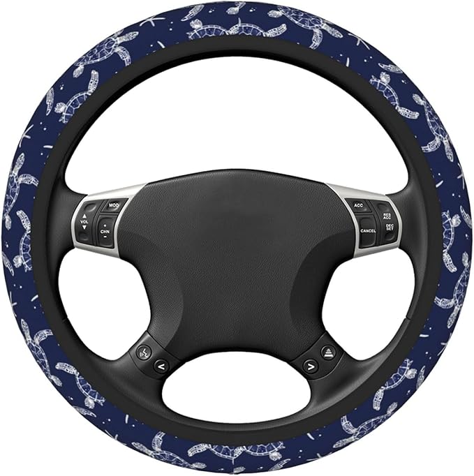 Blue Starfish Turtle Steering Wheel Cover for Women Men Girls, Car Accessories Decor Thickened Anti-Slip Auto Steering Wheel Covers Protector Universal Fit 15 Inch for Cars, Truck, SUV