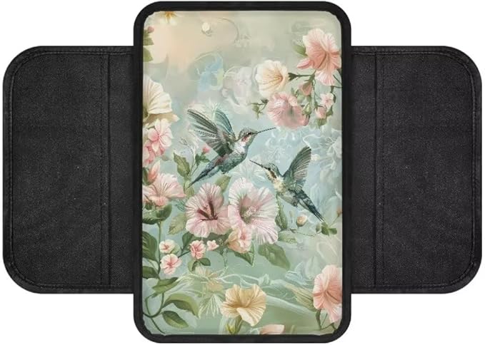 Boatee Flower Hummingbird Car Console Cover Arm Rest Mat for Car Armrest Pad Auto Center Console Cushion Car Middle Console Organizer Armrest Cushion Arm Rest Box Pad Stylish Interior Decor Green