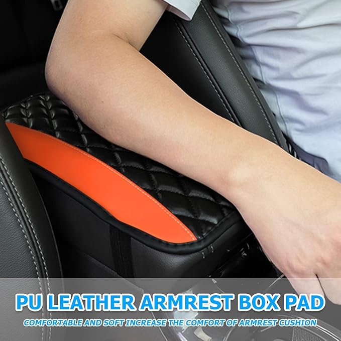 3 Pcs Car Center Console Cover for Jeep Wrangler JL JLU 2018-2025 & Gladiator JT 2020-2025, Leather Armrest Seat Box Cover Protector Comfortable Center Console Armrest Cover,Orange