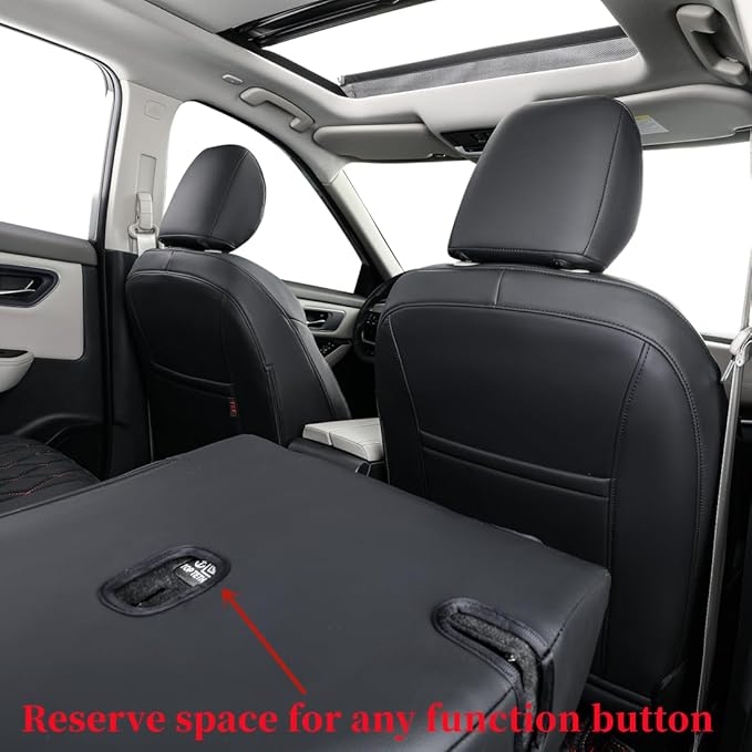 coverdream Full Set Custom Fit Rogue Car Seat Covers for Nissan Rogue Hybrid,Sport 2020 2021 2022,Full Coverage Leather Seat Protector(Black/Red)