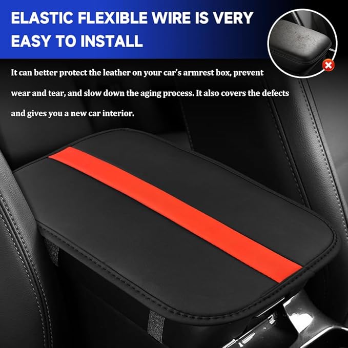 Car Center Console Cushion Pad, Arm Rest Cover for Car, Leather Waterproof Auto Armrest Seat Box Protector, Auto Armrest Storage Box Accessories Fits for Most Vehicles, SUVs, Trucks (Orange)