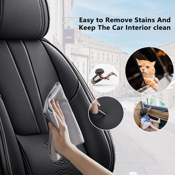 Premium Universal Car Seat Cover, Comfortable Leather Seat Cover for 96% of Models, Waterproof Car Seats Protectors Cushions for 5 Seats(Black,Pillows)