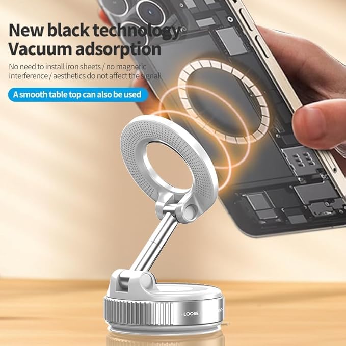 BISART Vacuum Magnetic Car Phone Holder – 360° Rotatable, Reinforced 96LBS Suction Cup Mount Compatible with MagSafe for iPhone & Android, Portable for Car, Gym & Mirror (White-Nano Gel)