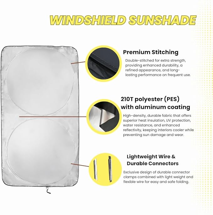 Kinder Fluff Windshield Sunshade | Reflective Patented Car Sun Protection - Certified 99% UVR Block - Cool Interior | Foldable Sun Visor Cover | Automotive Accessories for Summer Heat | Size L 63"x35"