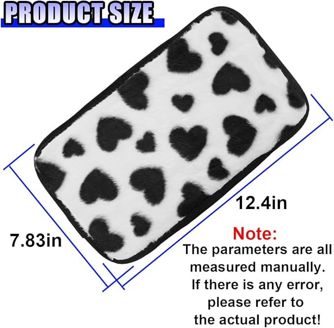 Furry Cow Print Armrest Cover for Car, Soft Plush Center Console Cushion Pad, Car Arm Rest Box Protector for Women Men, Universal Auto Decorative Accessories for Cars Trucks SUVs(Heart)