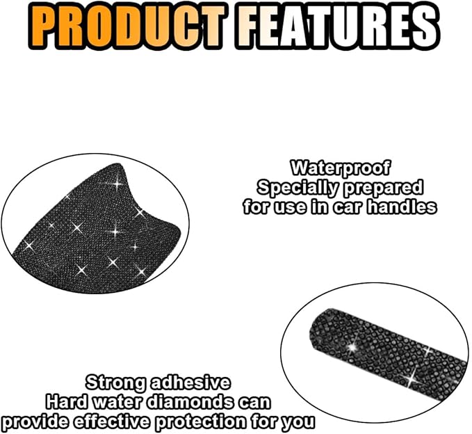 10PCS Bling Car Door Handle Anti-Scratch Sticker, Universal Car Doors Handles Protective Cover, Shiny Rhinestone Auto Decor Accessories for Women (Black)