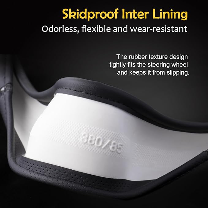 Muamos Steering Wheel Cover Black, Carbon Fiber Car Steering Wheel Covers with Coasters Universal 14.5-15 inch Leather Microfiber Breathable Anti-Slip Steering Wheel Accessories Set