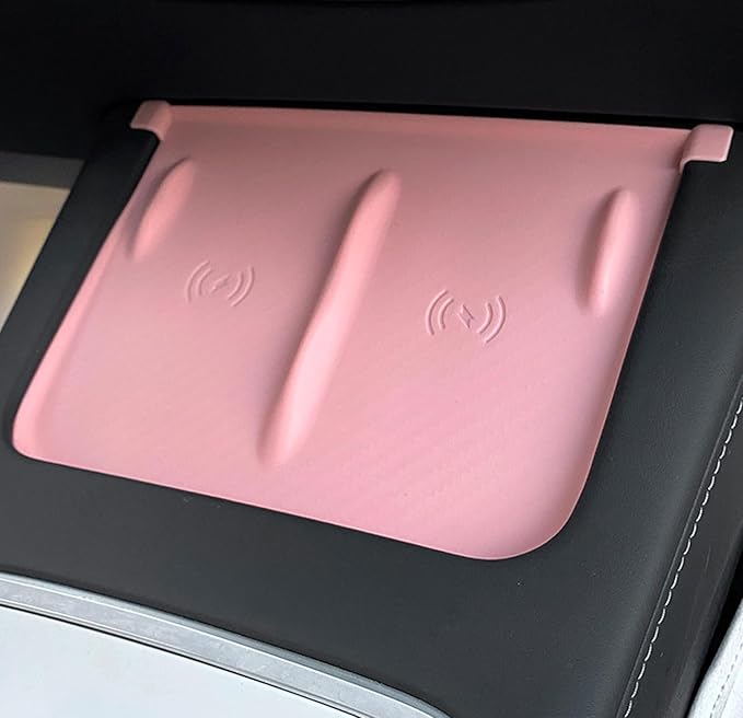 Upgrade fit Tesla Model (Y2019-2023) Center Console Wireless Charger Mat - Silicone Cover with Wireless Charging Phone Pad, Interior Accessories for Tesla Model Y(for Pink)