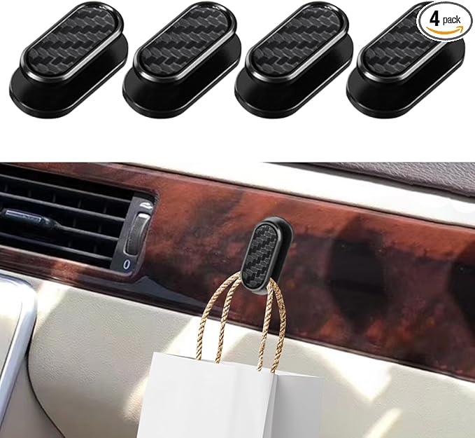 4PCS Carbon Fiber Car Mini Hooks - Multifunctional Self-Adhesive Backseat Hangers Car Storage Hook Stickers on Dashboard - Universal Wall Hanging Hooks for Keys Earphone Cable (Carbon Fiber)