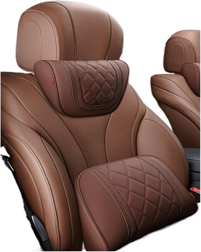 Car Headrest Neck Pillow Soft Leather Fit for Seat Back Support Lumbar Pillow Car Travel Rest Cushion Accessories(Beige Black-Neck 1PC)