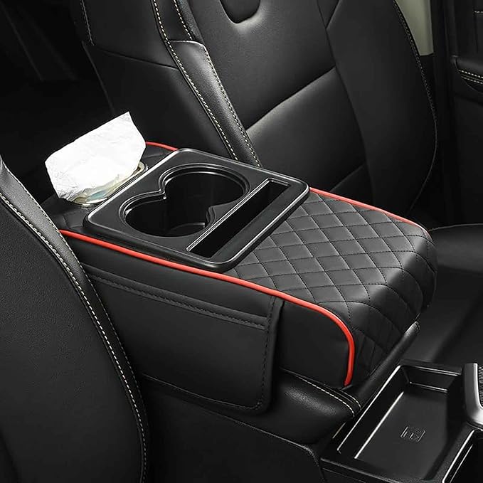 Car Armrest Pad for Nissan Altima 2013-2018, PU Leather 5-in-1 Armrest Storage Box Center Console Cover Armrest Cushion Arm Rest Cushion Pads with Cup Holders and Tissue Box, D/Black-Red