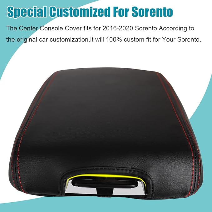 LEXLEY Center Console Pad Armrest Box Cover Waterproof Anti-Scratch Leather Protector Covers For Kia 2016-2020 Sorento-Red Stitches
