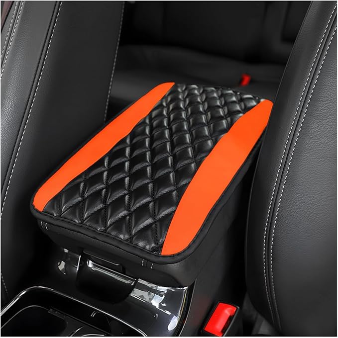 Car Center Console Pad, Universal Waterproof Armrest Seat Box Cover, 12.6" x 7.5" PU Leather Auto Armrest Protector, Car Interior Accessories Decor for Most Vehicles, Truck, SUV (Orange)