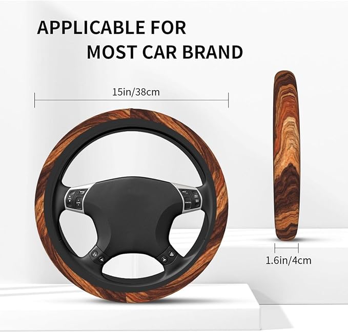 Wood Steering Wheel Cover Elastic Non-Slip Car Steering Wheel Covers with Seat Belt Shoulder Pad for Women Men