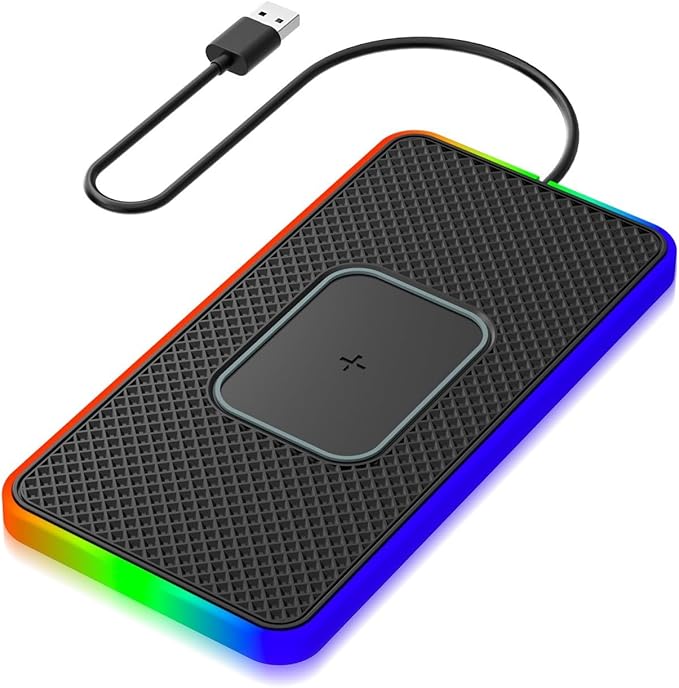 Wireless Charging Pad For Car, 15W Non-Slip Fast Charging With LED Light Silicone Pad Phone Charger, Compatible With Multiple Smartphones(30CM USB)