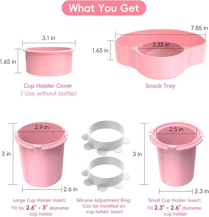 2PCS Resptasski Car Seat Cup Holder Snack Tray for Kids – Travel Tray for Car, Booster, Stroller, Outdoor Kit. Universal Adjustable Tray with Detachable Base for Snacks, Toys, Food (Sky Blue & Pink)