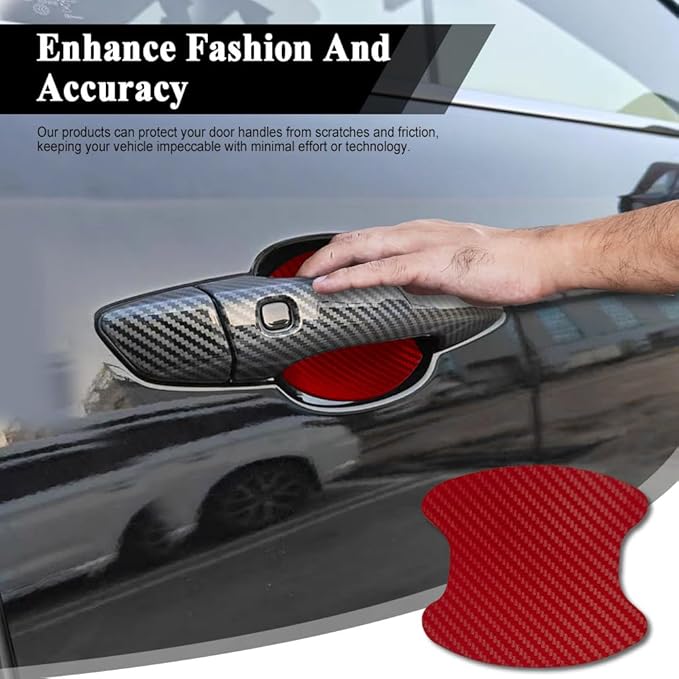 4PCS Car Door Handle Cup Scratch Protector, Car Door Handle Sticker, Scratch Auto Door Protective Film, Car Accessories Car Door Handle Protective Films Universal for Cars (Red, 4PCS)