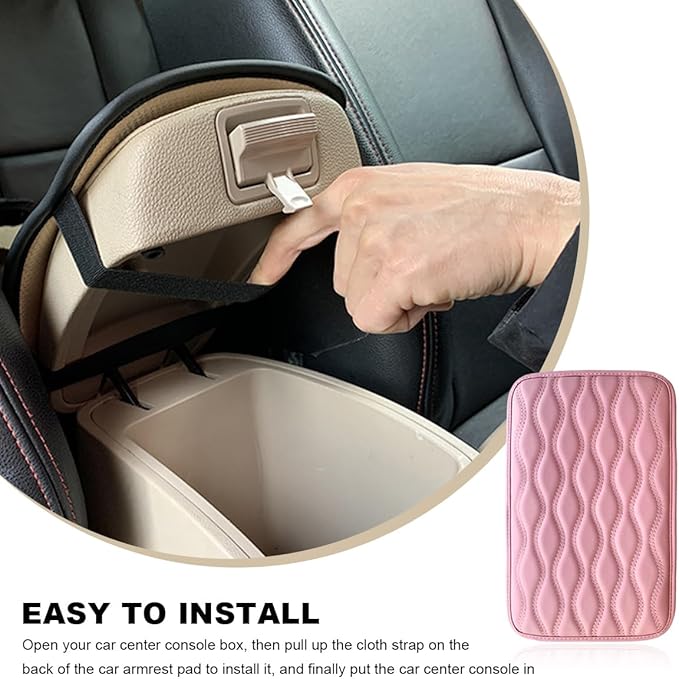 Car Center Console Pad, Waterproof Leather Armrest Seat Box Cover Protector, Non-Slip Middle Console Cushion Pad Interior Decor Fits Most Vehicles, Car Accessories (Pink)