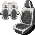 Iceleather Car Seat Covers for Ford Edge 2007-2025,Waterproof Soft Breathable PU Leather Seat Cover with Storage Pockets(Gray&White,Full Set)