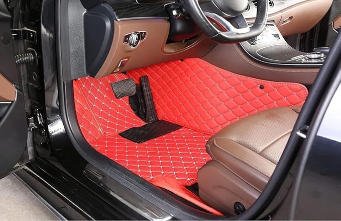 Custom Personalized Floor Mats for Cars，Luxury Full Coverage All Weather Car Floor Mats，Anti-Slip Leather Car Mat Set ，Custom Floor Mats for 99% of Cars, Trucks & SUVs (Black Red 1)