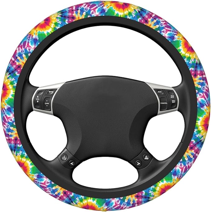 Tie Dye Neoprene Steering Wheel Cover for Men Women Anti-Slip Elastic Colorful Steering Wheel Protective Cover 15in Universal Car Accessories Fit Cars, SUVs, Auto