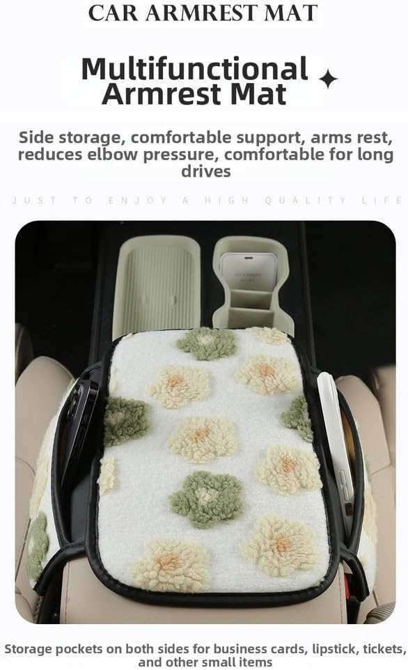 Plush Fleece Car Armrest Cover, Armrest Protection Cover with Side Storage Pockets, Armrest Seat Box Cover, Car Center Console Cushion Pad(blue)
