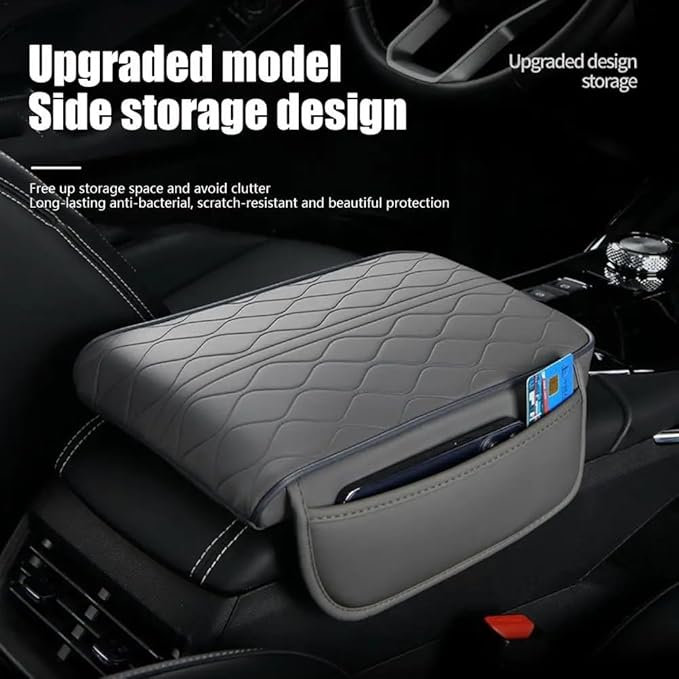 Car Center Console Cushion for Chevrolet Blazer 2006-2018 2019-2025, Nappa Leather Memory Foam Armrest Cover with Side Storage Pockets, Auto Elbow Support Pad 1pc,Black