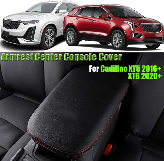 BOYOUS Car Armrest Cover Waterproof Center Console Pad Covers Scratch Resistance Leather Protector Interior Decoration Accessories Fit for Cadillac XT5 2016-2025 XT6 2020-2025（Red Stitches）
