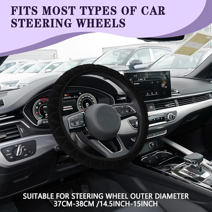 Car Steering Wheel Cover, Universal Anti-Slip Auto Steering Wheel, Fluffy Steering Wheel Cover, Soft Plush Auto Interior Accessories Fit Vehicles, Sedans, SUVs, Vans, Trucks