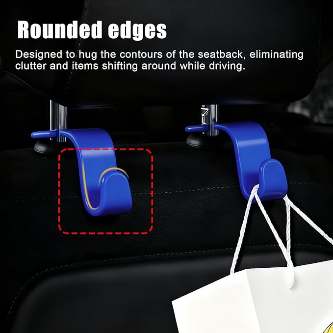 4 PCS Car Headrest Hooks - 360 Rotatable Auto Back Seat Storage Organizer, Universal Vehicle Car Organization Hangers for Purses, Bags, Cloths & Water Bottles Hook Seat Accessories, Blue