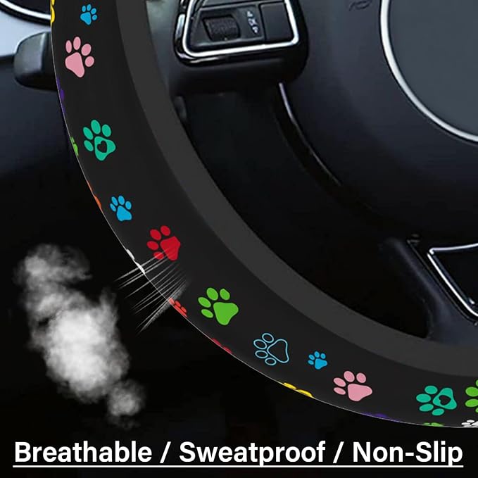 Steering Wheel Cover Neoprene Material Most Cars Men&Women Universal 15 inch Premium Non-Slip Spring Steering Wheel Protector Floral Car Accessories (Black Foot)