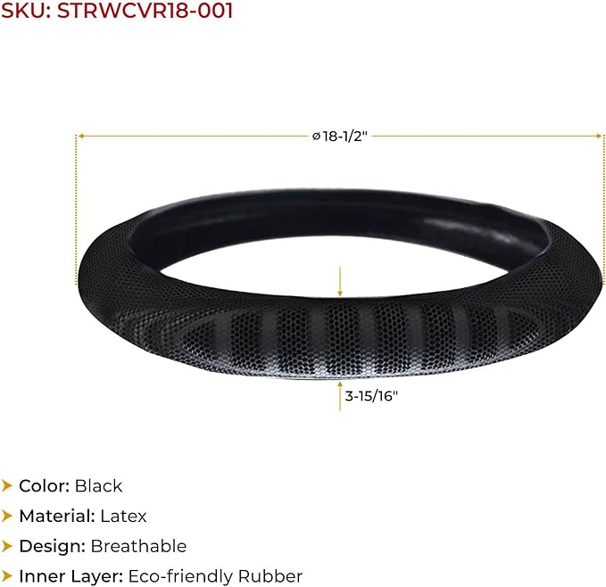 Mytee Products 2 Pack 18" Semi Truck Steering Wheel Cover for Heavy-Duty Trucks - Extra Large Black 18" Steering Wheel Cover Sweatproof, Breathable and Anti-Slip Grip - Vehicle Accessories