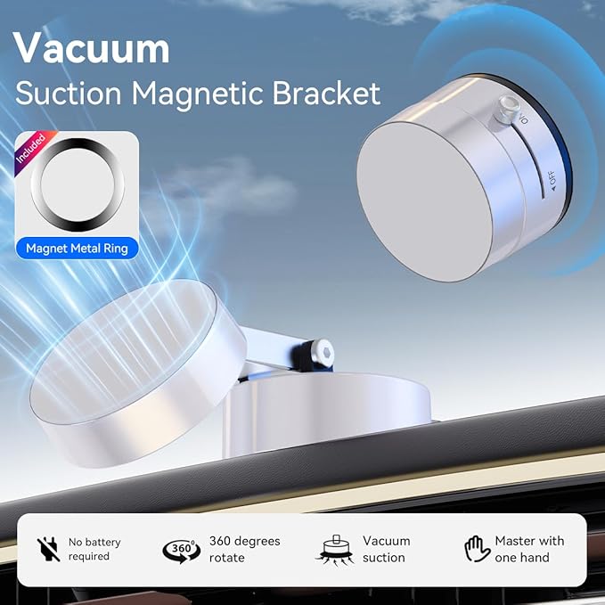 2025 Upgrated Vacuum Suction Magnetic Phone Holder, Retractable Strong Suction Cup Magnetic Hands-Free Car Cellphone Mount Foldable Car Phone Stand for Car/Mirror/Gym(Not Charge Phone)