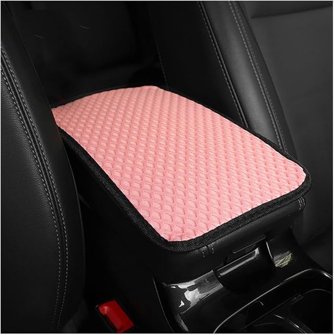Car Center Console Cover, Anti-Slip Breathable All Seasons Automotive Mesh Armrest Box Pad Cover for Comfortable Support, Vehicle Interior Decor Universal for SUV, Truck, RV（Pink）