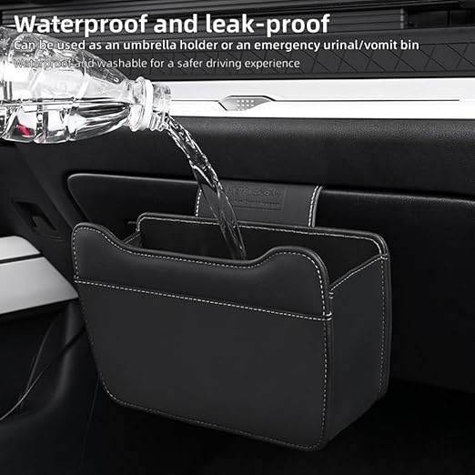 Car Leather Trash Can for Glove Box, Hanging Garbage Bin，Waterproof Foldable Stroage Organizer for Car, Multipurpose Interior Accessories for SUV Truck RV Camping (Black Glove Box)