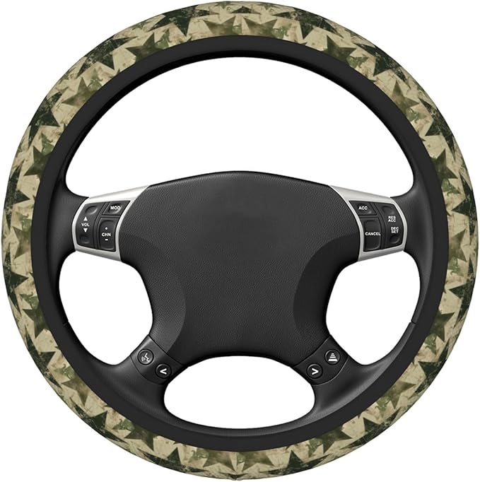 Star Army Green Steering Wheel Cover for Women Men Girls, Car Accessories Decor Thickened Anti-Slip Auto Steering Wheel Covers Protector Universal Fit 15 Inch for Cars, Truck, SUV