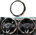 Car Steering Wheel Cover, Universal Microfiber PU Leather Elastic 15 inch Stitching Color Anti-Slip Steering Wheel Protector, Car Interior Accessories for Men Women (Black/Beige)