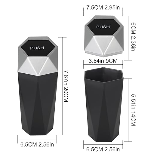 LoyaGour Car Trash Can Bin,Small Garbage Can with Lid,Automotive Cup Holder Mini Cars Trashcan,Portable Cars Door Trash Cans,Car Essentials Gadgets Dustbin (1Pcs, Silver)