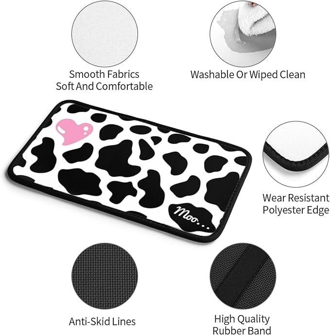 DORKEIXIA Black and White Cow Print Love Heart Cute Pink Auto Center Console Armrest Pad Universal Car Center Console Cover Seat Box Cover for Sedan, Van, SUV, Truck Car Accessorie
