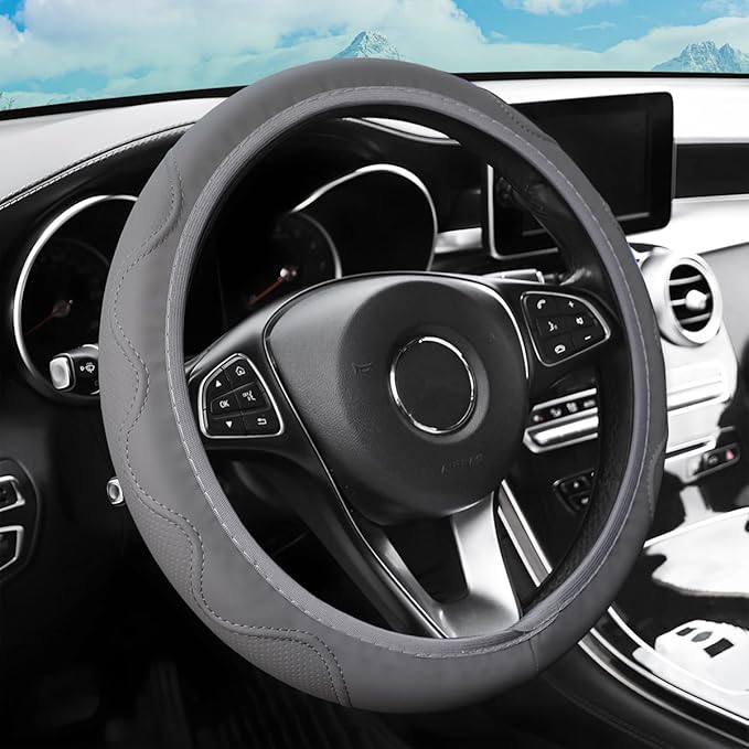 zipelo Elastic Stretch Steering Wheel Cover, Microfiber Breathable Ice Silk, Universal 15 Inch Anti-Slip Car Steering Wheel Protector, Warm in Winter and Cool in Summer for Women (Style2-Gray)