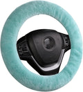Fuzzy Sheepskin Car Steering Wheel Cover for Women Girls Men-Fluffy Wool Soft Wrap Protector for Luxury Universal Auto14 1/2-15 1/2inchs, Girly Cute,Comforting Luxurious (Mint Green)
