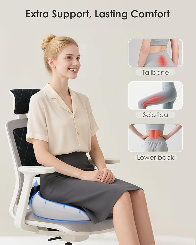 FLORICH Seat Cushion, Memory Foam Cushion for Office Chair, Ergonomic Office Seat Chair Cushion for Relieving Sciatica, Soft & Breathable Car Seat Cushion - Gray